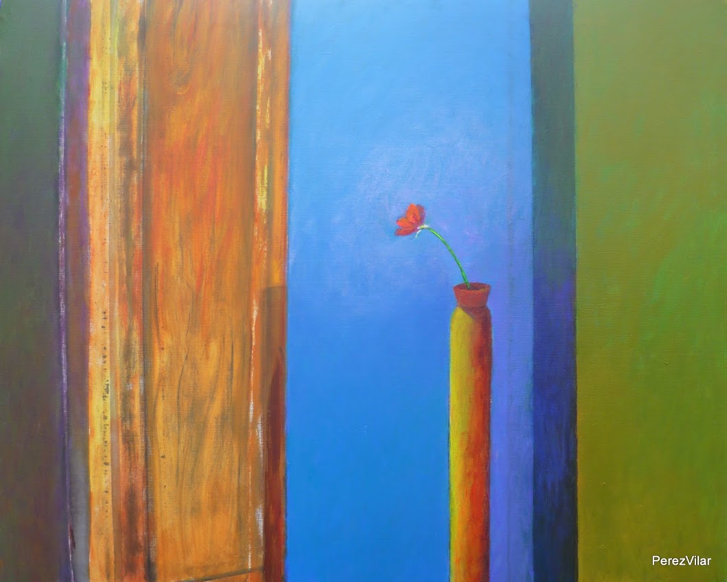 Interior con amapola, acrílico de María Jesús Pérez Vilar